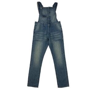 Lovestitch - Faded Denim Utility Button Front Overall Dungarees in Blue